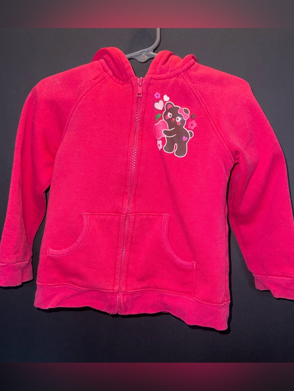 Girls' Pink Fleece Hoodie with Bear Graphic